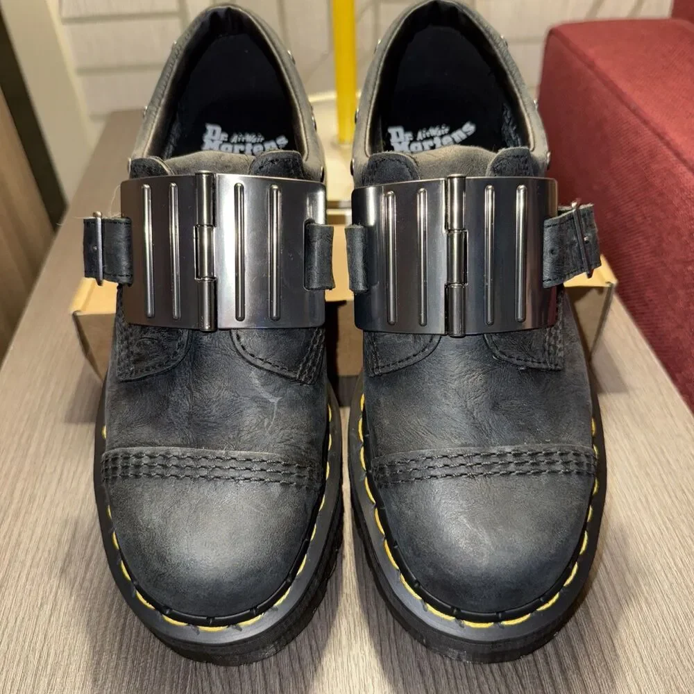 Dr Martens 8053 Quad Hinge Black Leather Platform M 7 W 8 Boots‎ Steampunk Goth